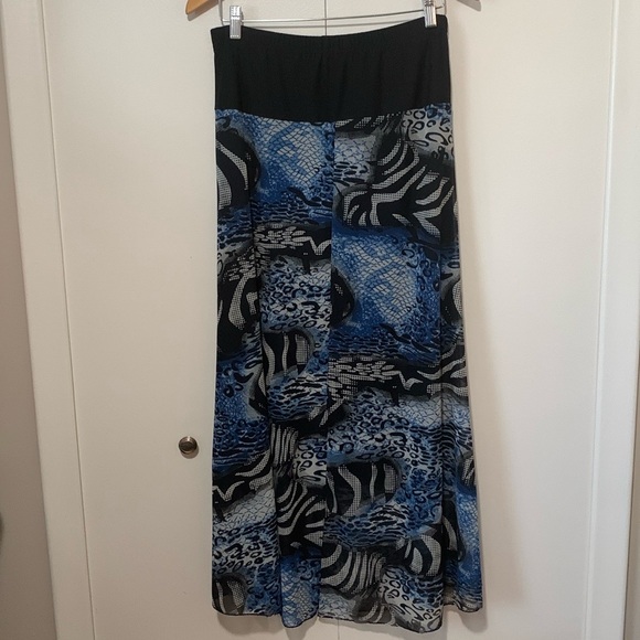 YILIN Black, Blue & White Zebra & Leopard Printed Maxi Skirt Fits Medium/Large - Picture 3 of 7